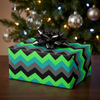 Papel de embrulho Chevron Preto Verde Moderno e Ou