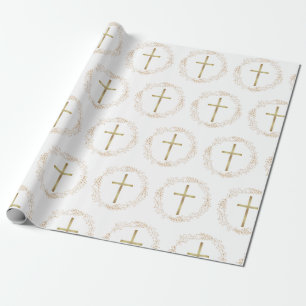 Papel de embrulho ChristianCross com grinalda dour