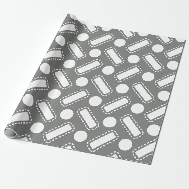 Papel de embrulho Cinza com Círculos e Quadrados (Desenrolado)