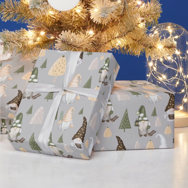 Papel de embrulho cinza de inverno Gnomos de Natal (Feriados)
