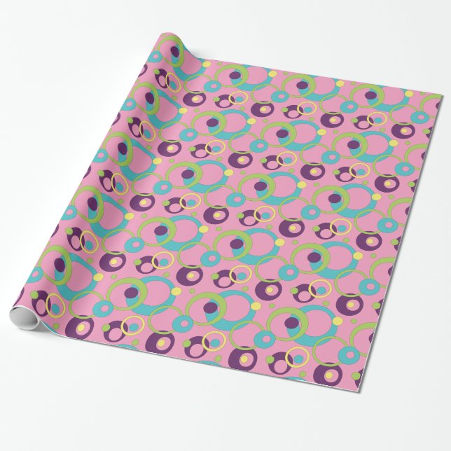 Papel de embrulho Círculos Rosa Funky (Desenrolado)
