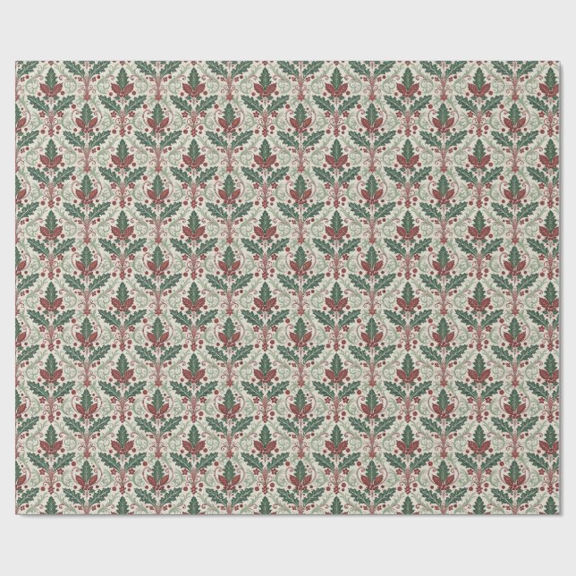 Papel de embrulho Classic Holly Damask (Aberto)