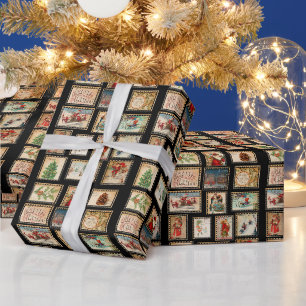 Papel de embrulho colagem de selo de Natal vintage