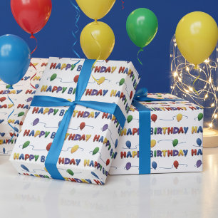 Papel de embrulho Colorido Balão Feliz Aniversário