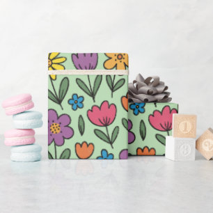 Papel de embrulho colorido com flores doces de pri