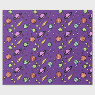 Papel de embrulho Colorido Espaço Doodle | Planeta