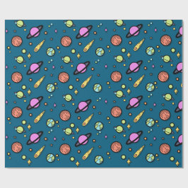 Papel de embrulho Colorido Espaço Doodle | Planeta