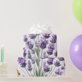 Papel de embrulho com aguarela floral de lavanda