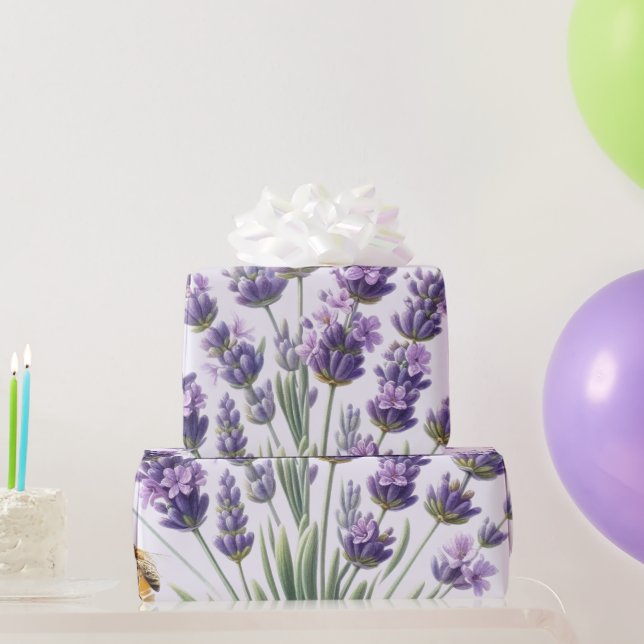 Papel de embrulho com aguarela floral de lavanda (Presentes para festas)