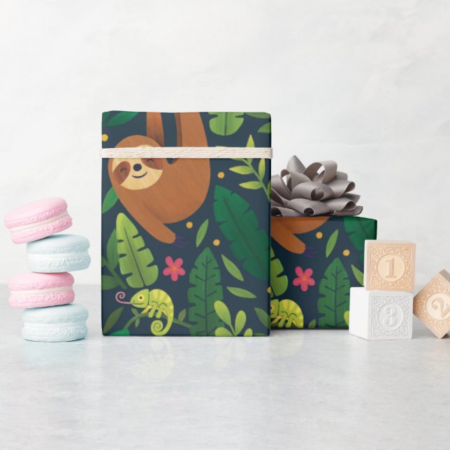 Papel de embrulho com animais da floresta tropical (Chá de bebê)
