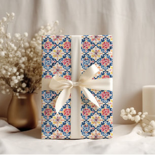 Papel de embrulho com azulejos gregos do Mediterrâ