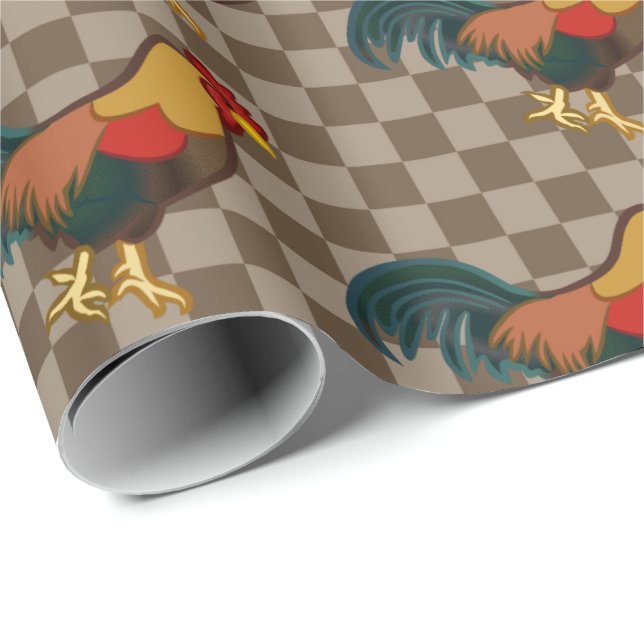 Papel de embrulho com design de galo de casa de ca (Ponta do rolo)