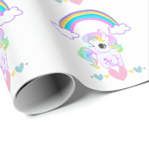 Papel de embrulho com design de unicórnio pastel e