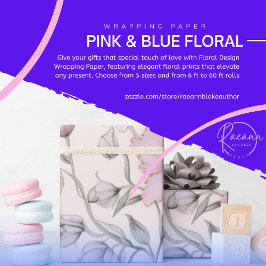 Papel de embrulho com design floral rosa e azul