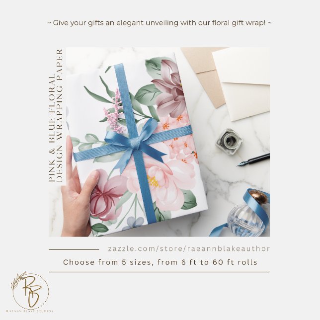 Papel de embrulho com design floral rosa e azul (Criador carregado)