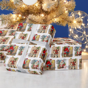 Papel de embrulho com estampa de Papai Noel retrô