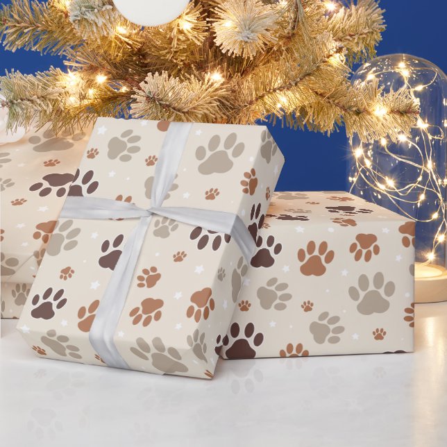 Papel de embrulho com estampa de pegada de cachorr (Feriados)