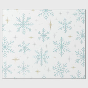 Papel de embrulho com flocos de neve azuis e branc