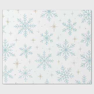 Papel de embrulho com flocos de neve azuis e branc