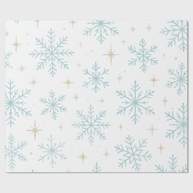 Papel de embrulho com flocos de neve azuis e branc (Aberto)