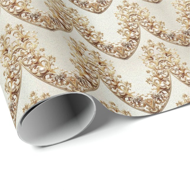 Papel de embrulho com floreado dourado ornamentado (Ponta do rolo)