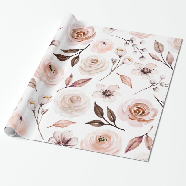Papel de embrulho com flores boho em tons terrosos (Desenrolado)