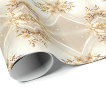 Papel de embrulho com flores brancas e douradas