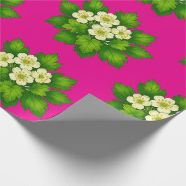 Papel de embrulho com flores brancas fofas e folha