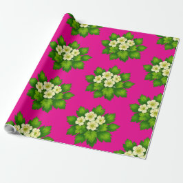 Papel de embrulho com flores brancas fofas e folha