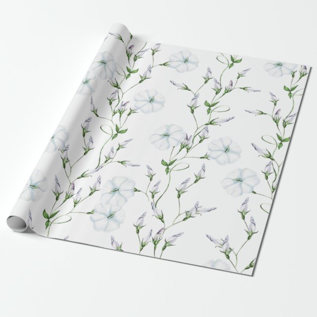 Papel de embrulho com flores de Ipomoea branca de  (Desenrolado)