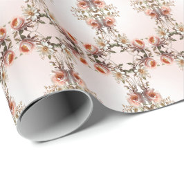 Papel de embrulho com flores decorativas rosa e br