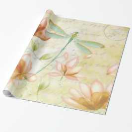 Papel de embrulho com flores e libélula