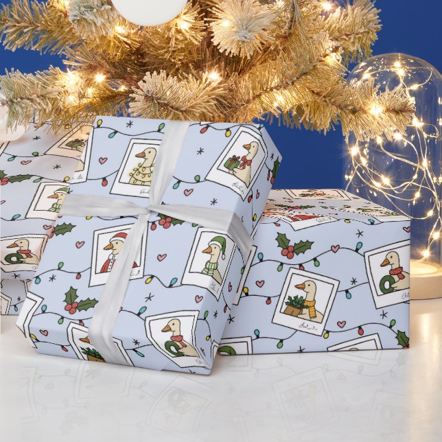 Papel de embrulho com Gansos de Natal Desenhados à (Feriados)