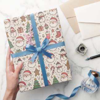 Papel de embrulho com ícones de Natal fofos