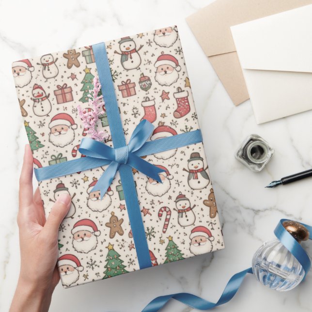 Papel de embrulho com ícones de Natal fofos (Presentear)