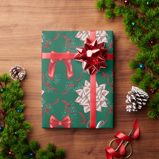 Papel de embrulho com laços de Natal (Presente de Natal)