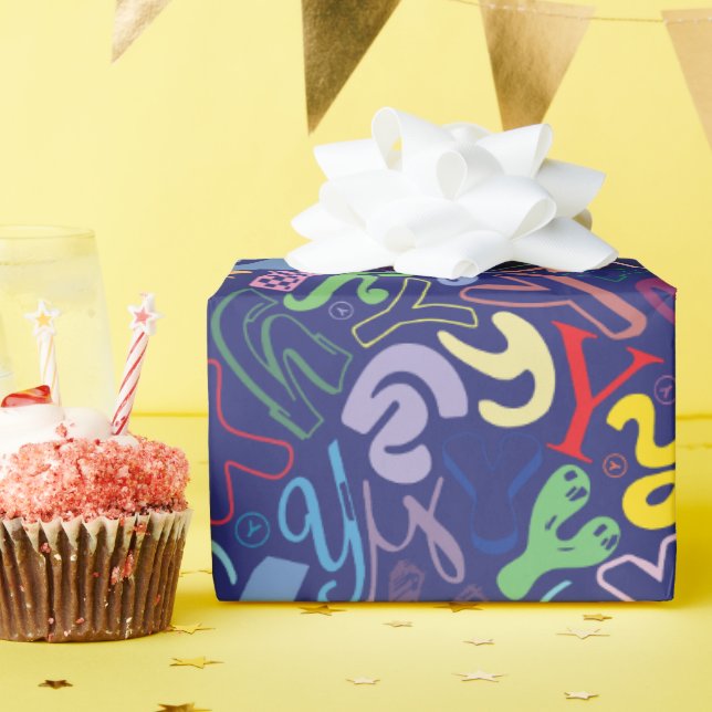 Papel de embrulho com letra do alfabeto Y - Azul (Festa de aniversário)