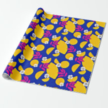 Papel de embrulho com limões Zestis e Folhas Rosa