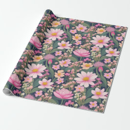 Papel de embrulho com lindas flores cor-de-rosa