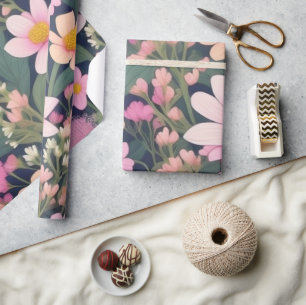 Papel de embrulho com lindas flores cor-de-rosa
