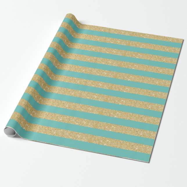 Papel de embrulho com Listras de Brilho Dourado e  (Desenrolado)