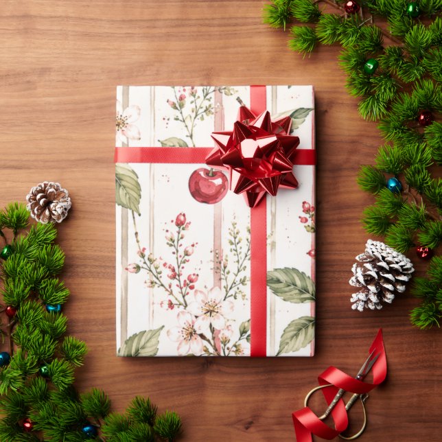 Papel de embrulho com listras de cereja vermelha p (Presente de Natal)