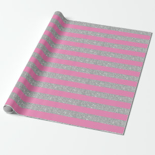 Papel de embrulho com listras de purpurina rosa e