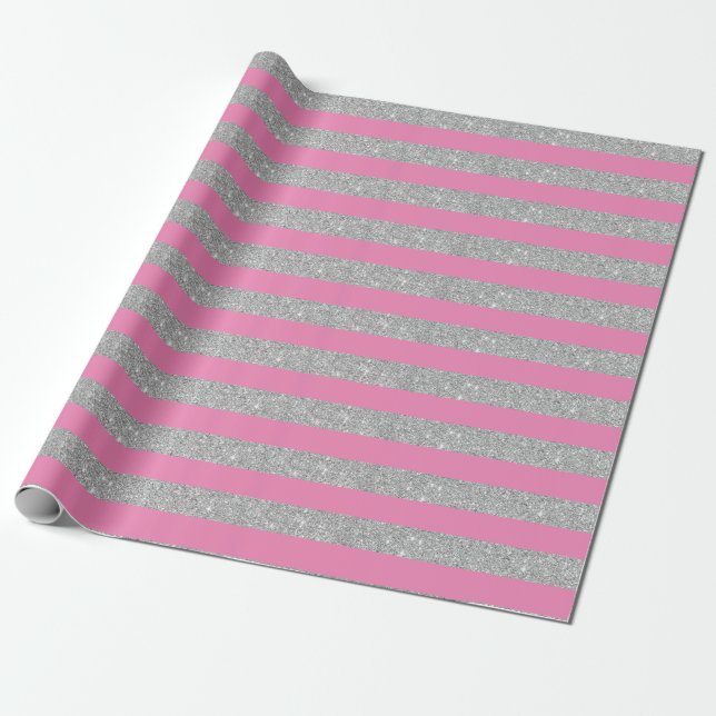 Papel de embrulho com listras de purpurina rosa e  (Desenrolado)