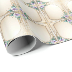 Papel de embrulho com moldura floral decorativa co
