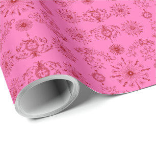 Papel de embrulho com motivo vermelho sobre rosa