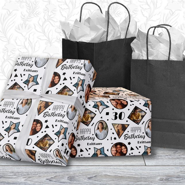 Papel de embrulho com nome e foto de aniversário d (Criador carregado)