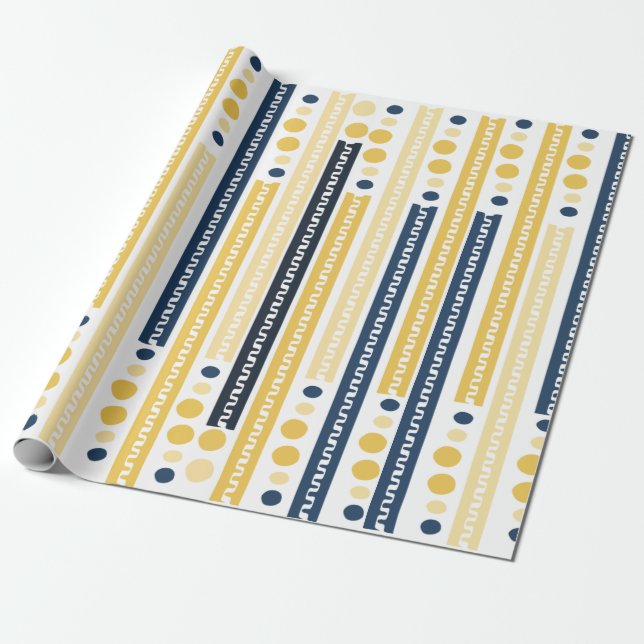 Papel de Embrulho com Padrão Azul e Amarelo (Desenrolado)