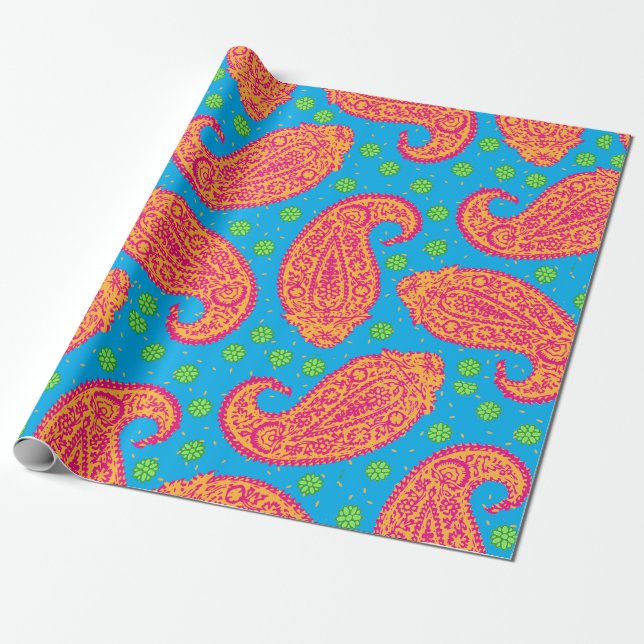 Papel de embrulho com padrão colorido de Paisley (Desenrolado)
