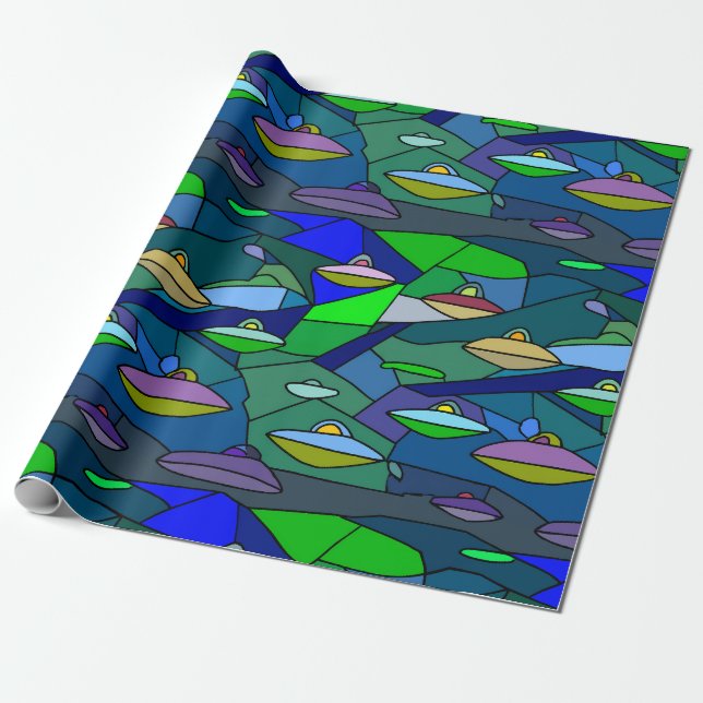 Papel de embrulho com padrão de alienígena OVNI de (Desenrolado)